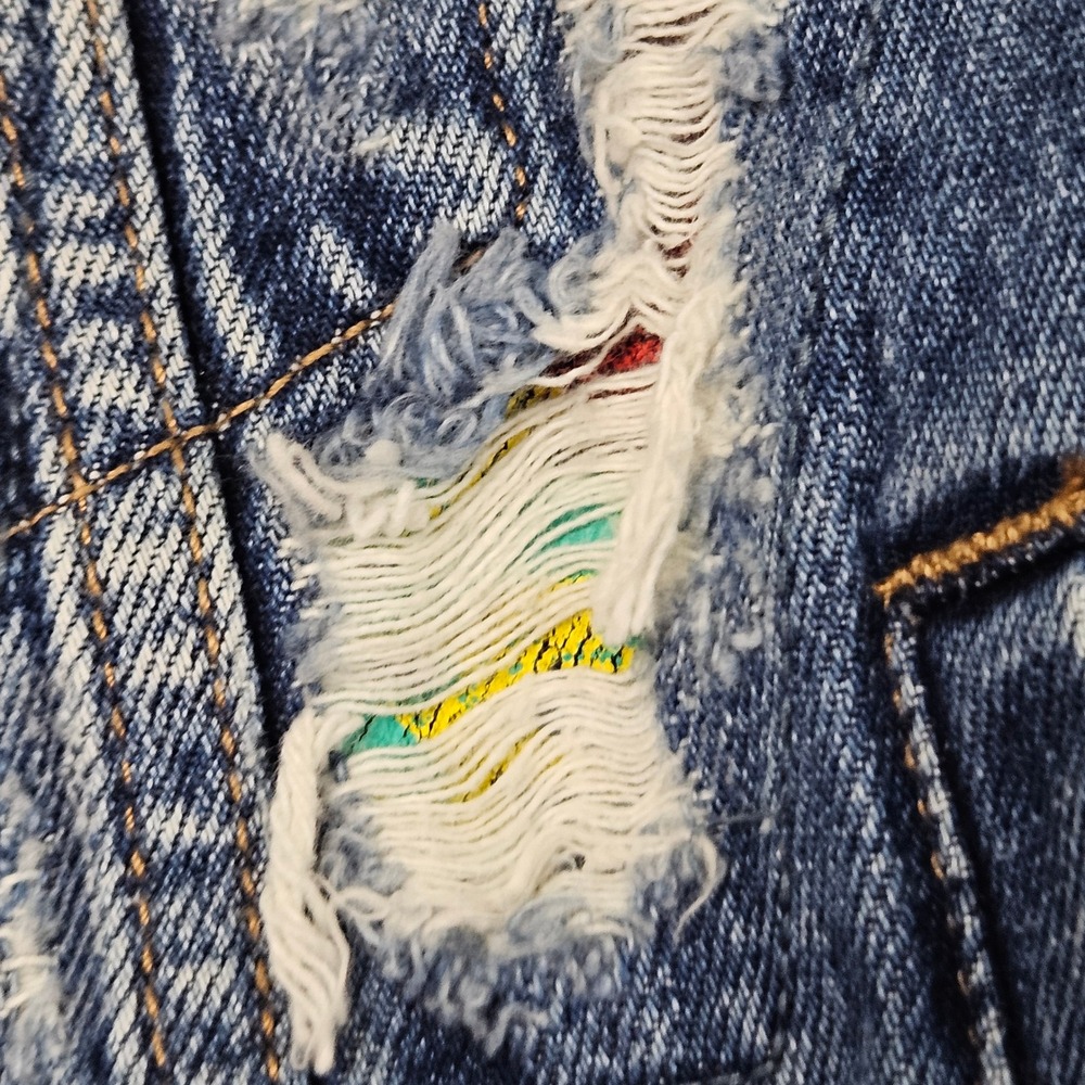 Patchwork Reworked Jean Jacket S Crop Distressed Y2K Style Grunge Street Vervet - Picture 8 of 14